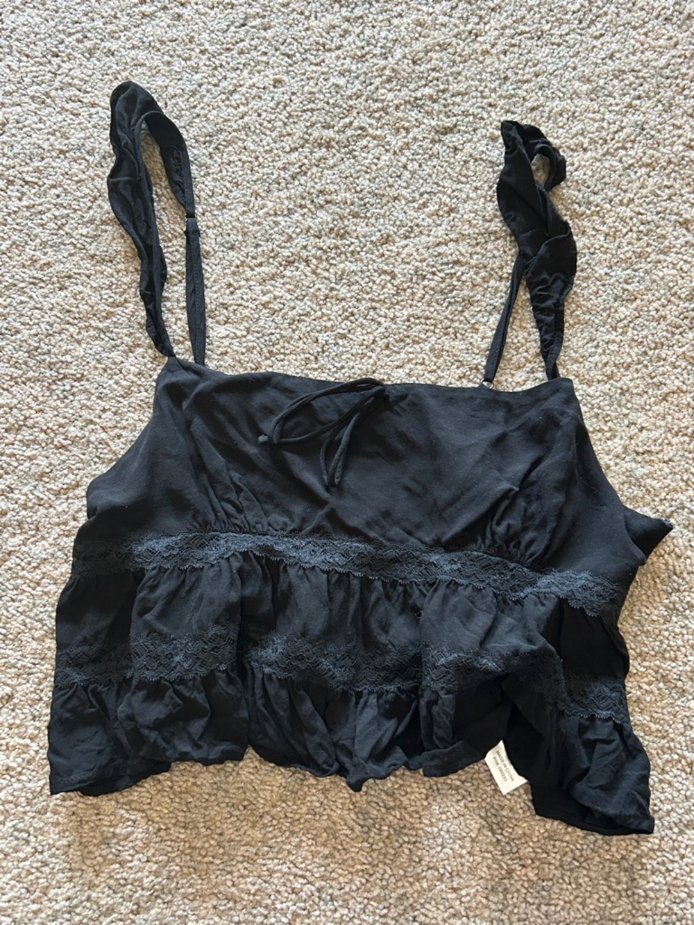 Black Babydoll Lace-Trim Ruffle Tank Top